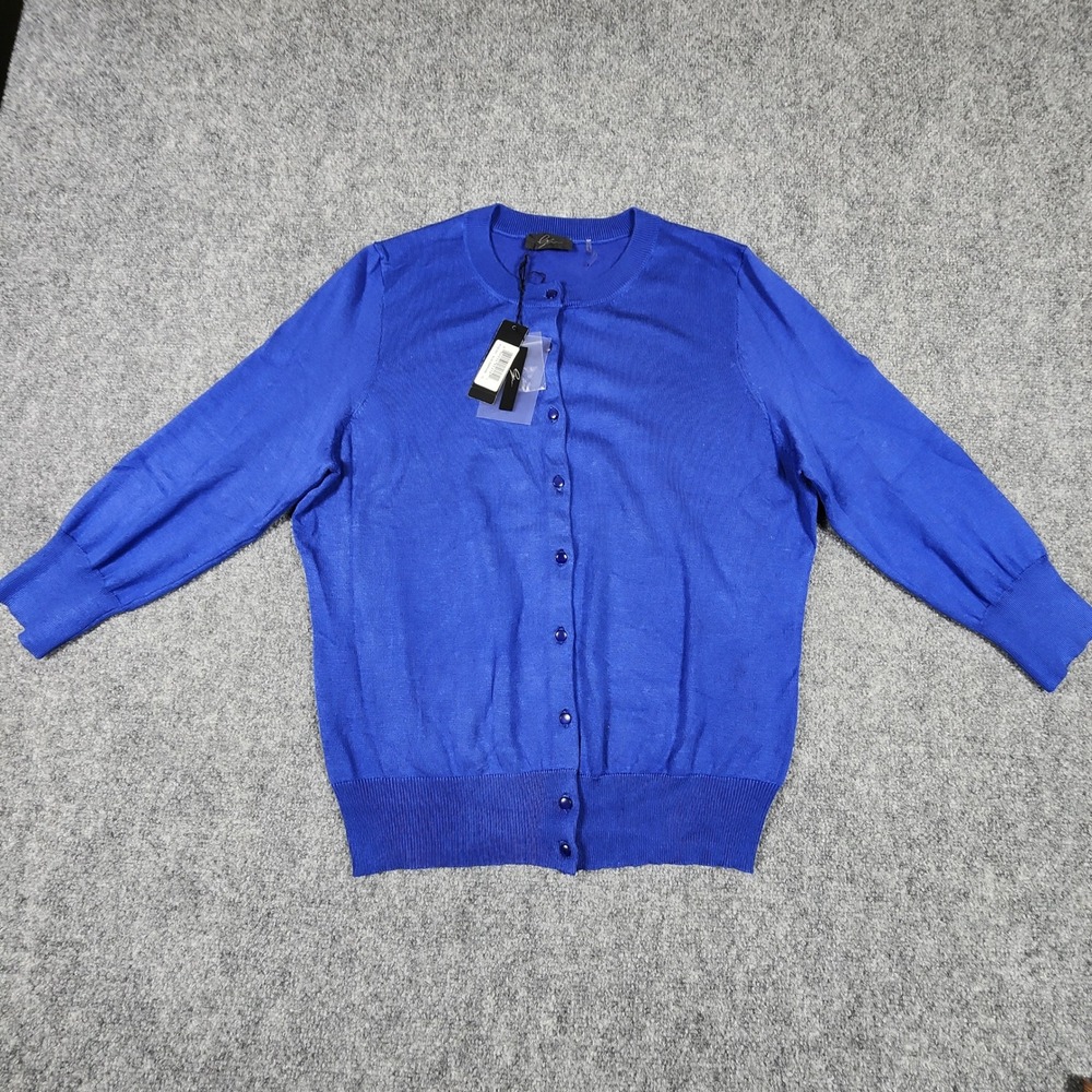 Grace Blue Sapphire 3/4 Sleeve Button Front Cardigan Sweater XL PL021307 NWT